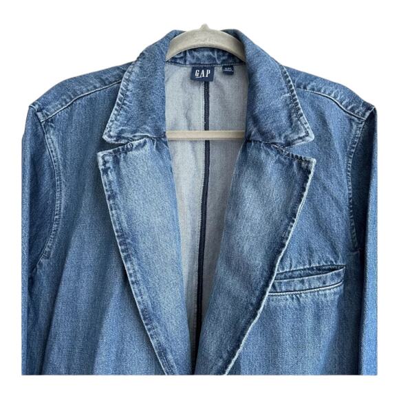 NWT Gap Blue Indigo Denim Blazer one button closing size medium - Picture 6 of 13
